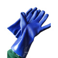 Blue Cold Resistant PVC Gloves with Sandy Finish Cotton Liner Gauntlet